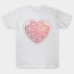 Heart in Mandala and Red zentangle patterns T-Shirt